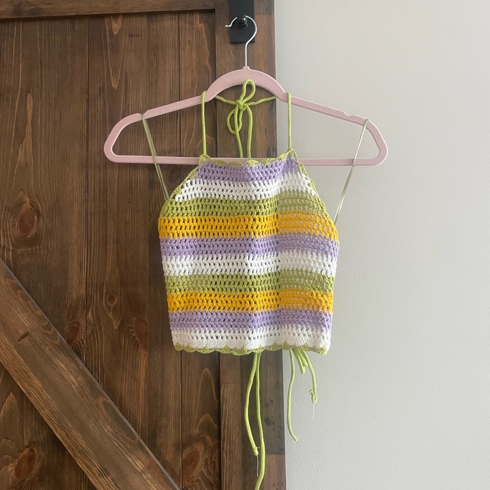 Zara Crochet Striped Open Back Halter Top - Picture 3 of 8